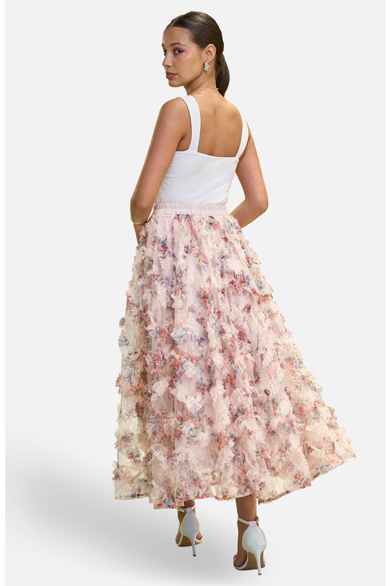 Floral Ruffle Mesh Midi Skirt, Alternate, color, Ivory
