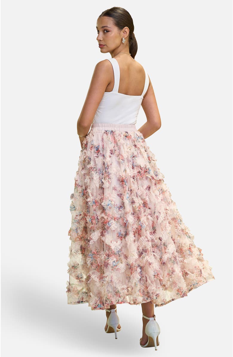 Yumi Floral Ruffle Mesh Midi Skirt, Alternate, color, Ivory