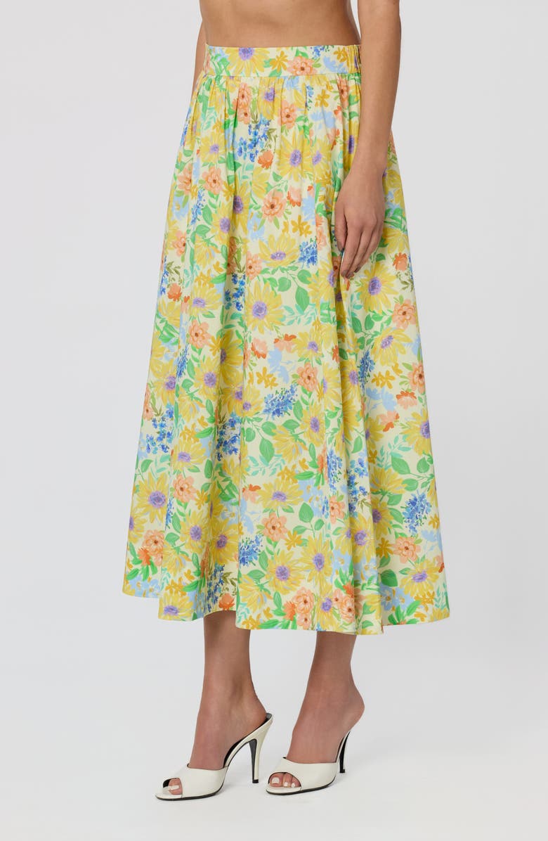 ASTR the Label Jolie Floral Print Midi Skirt, Alternate, color, Yellow Multi Floral