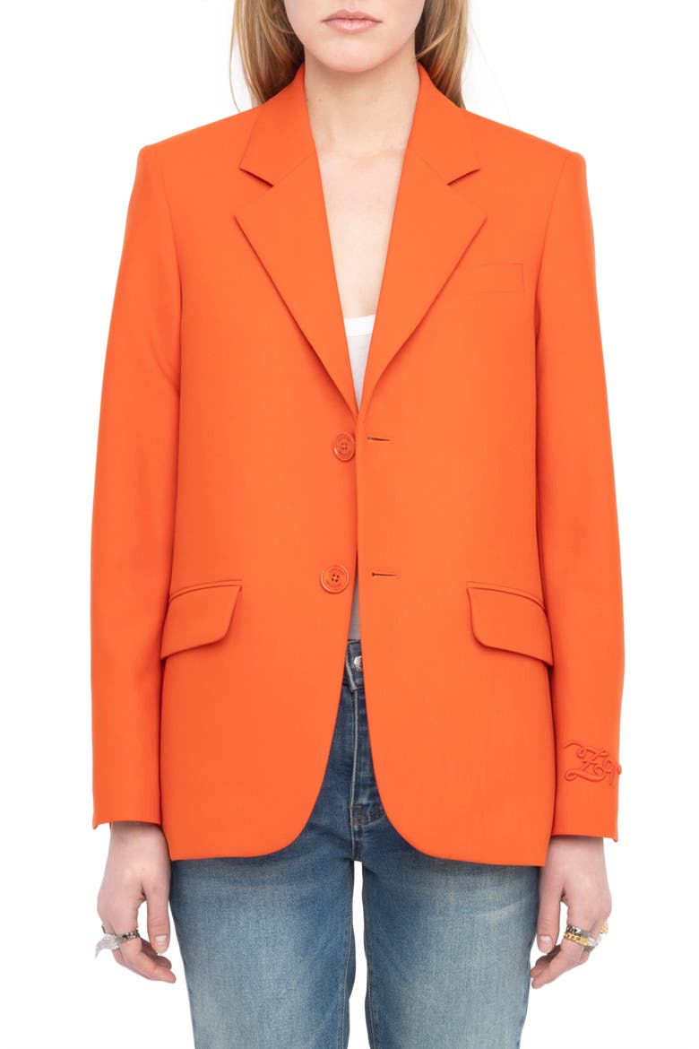 Notch Lapel Jacket, Main, color, TANGERINE