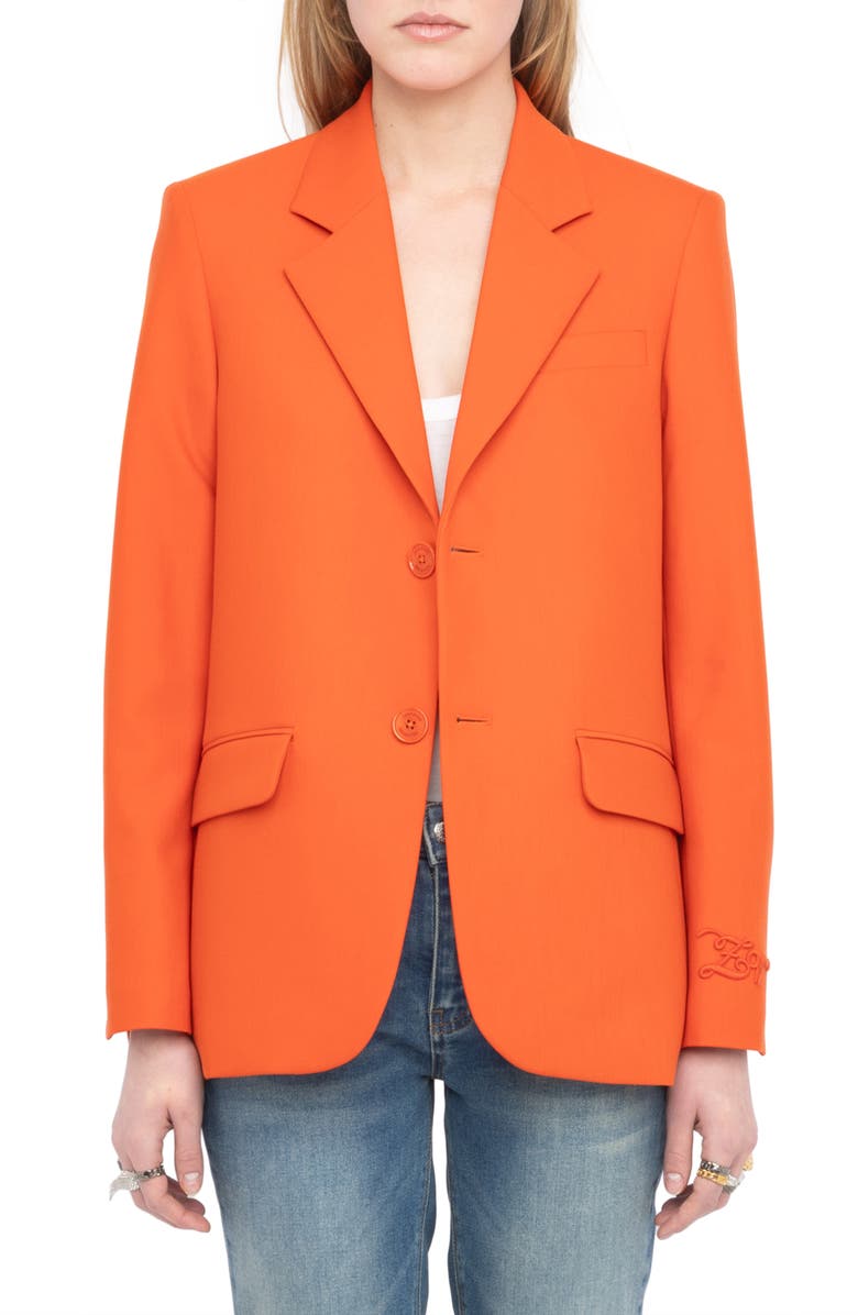 Zadig & Voltaire Notch Lapel Jacket, Main, color, Tangerine
