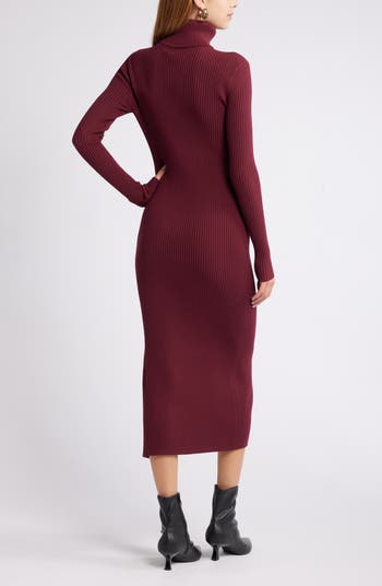 Rib Long Sleeve Turtleneck Sweater Dress