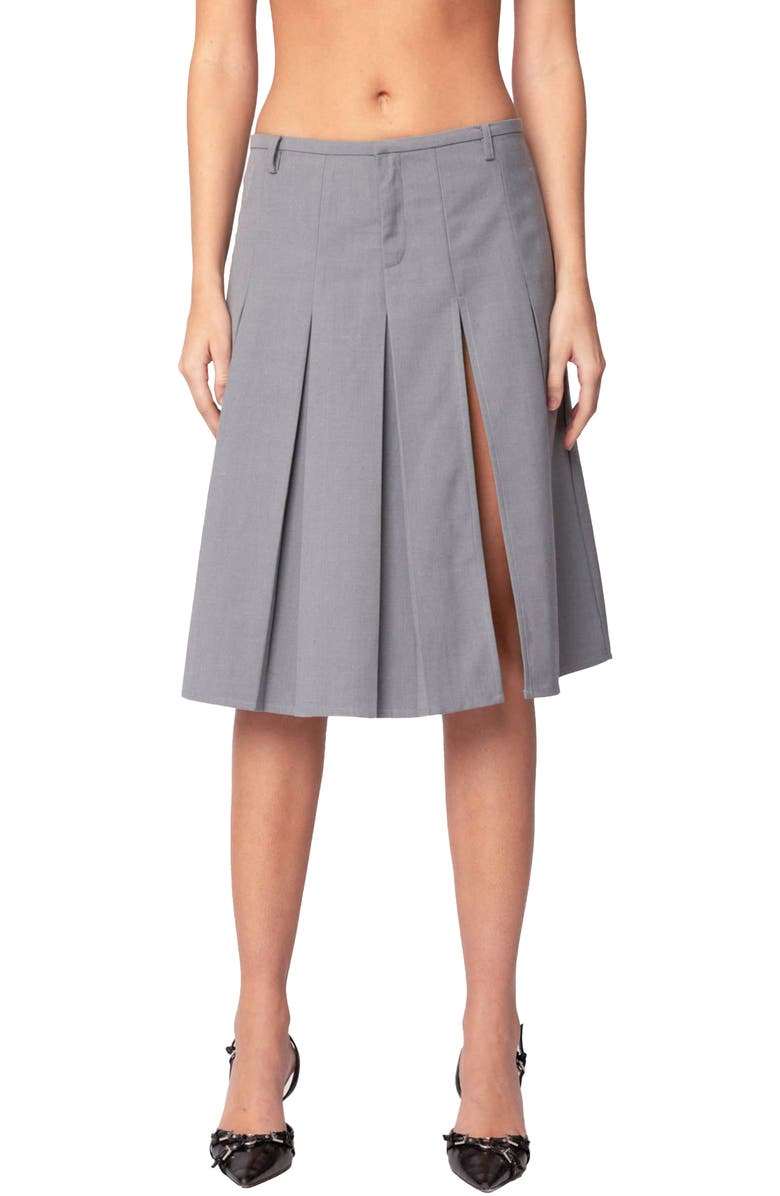 EDIKTED Ethel Low Rise Pleated A-Line Skirt, Main, color, Gray
