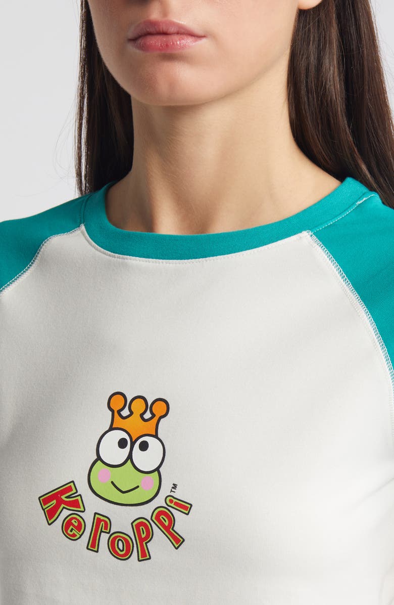 DUMBGOOD x Sanrio Keroppi Colorblock Crop Graphic T-Shirt, Alternate, color, 