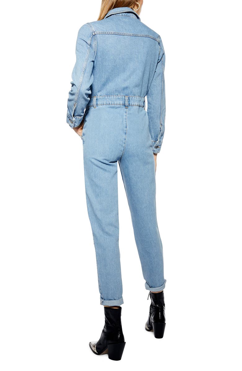 Topshop Slouchy Denim Boilersuit, Alternate, color,