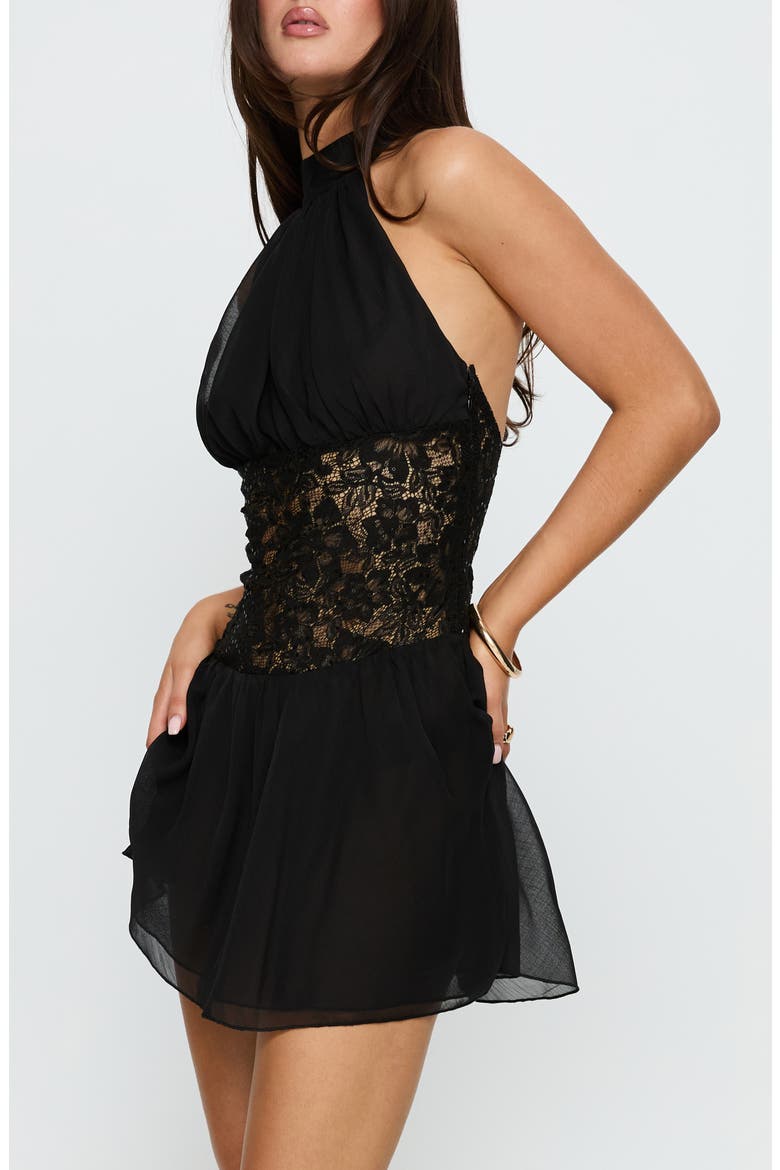 Bridges Lace Panel Halter Minidress, Alternate, color, BLACK