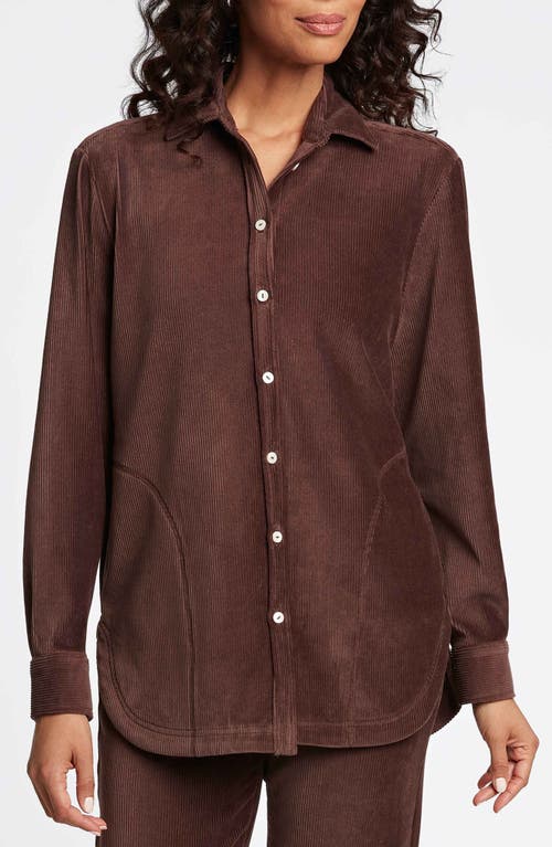 Foxcroft Maddy Plush Corduroy Button-Up Shirt in Chocolate 