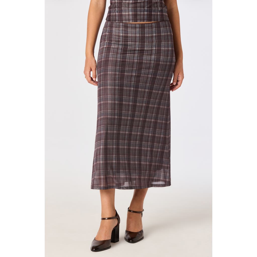 Astr The Label Baila Plaid Mesh Midi Skirt In Brown