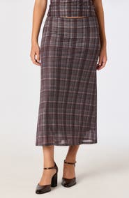 ASTR the Label Baila Plaid Mesh Midi Skirt