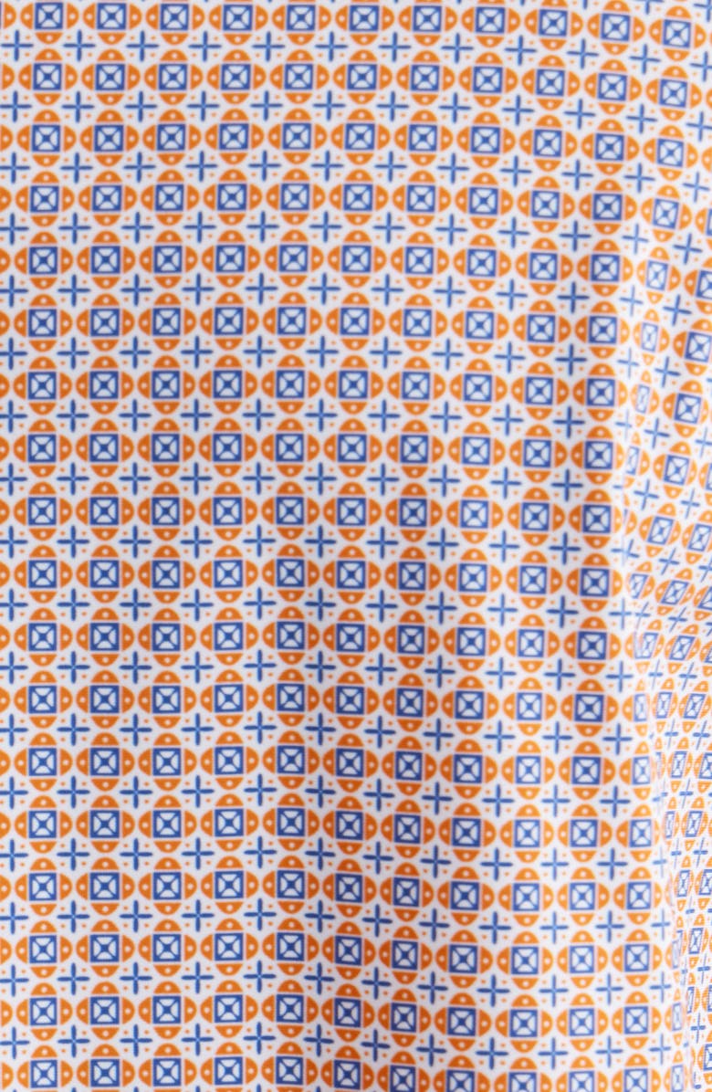 Johnston & Murphy XC+<sup>™</sup> Motion Geo Print Short-Sleeve Performance Knit Button-Up Shirt, Alternate, color, Orange Quad Grid