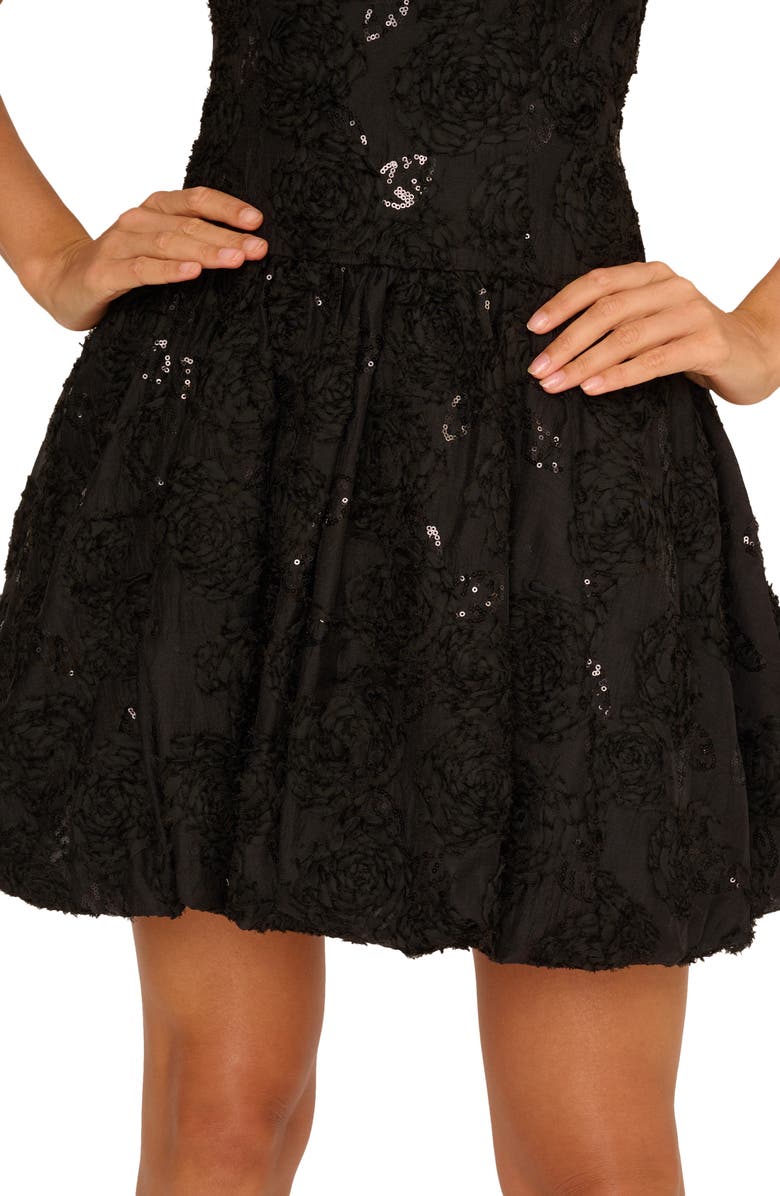Adrianna Papell Sequin Soutache Bubble Skirt Fit & Flare Cocktail Minidress, Alternate, color, Black