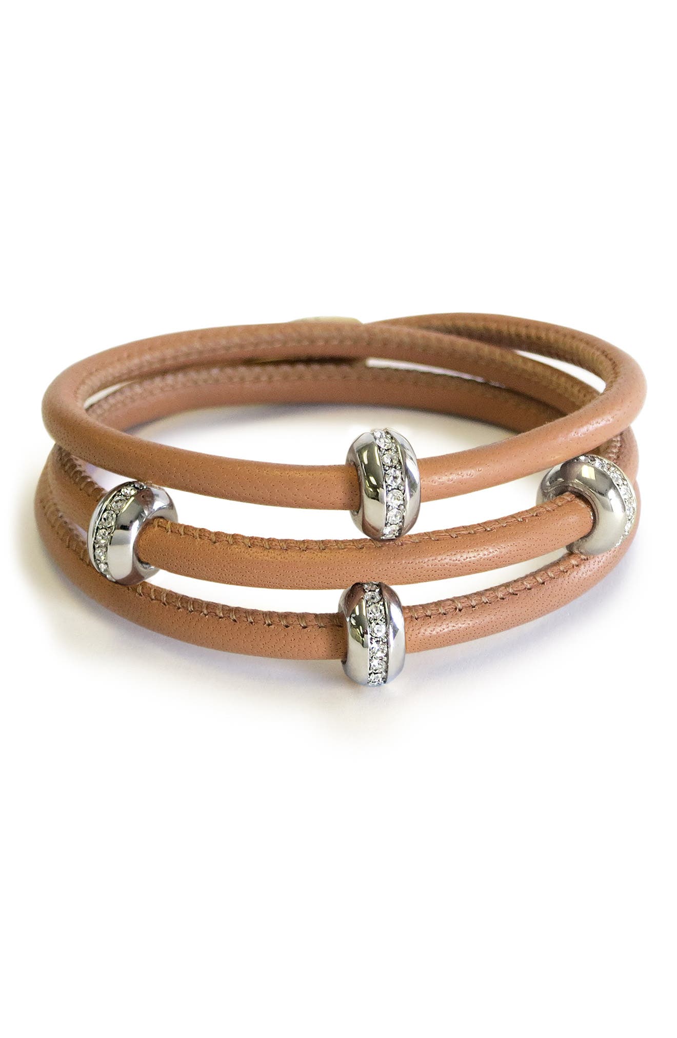 Liza Schwartz Good Karma CZ Bead Leather Triple Wrap Bracelet (Women ...