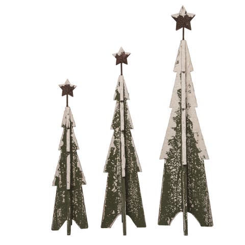 Wood Multicolor Christmas Snowy Trees Set of 3