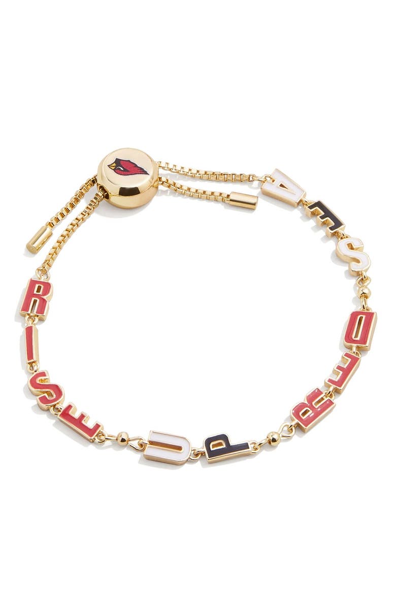BaubleBar Gold Arizona Cardinals Slogan Pull-Tie Bracelet, Main, color, Gold