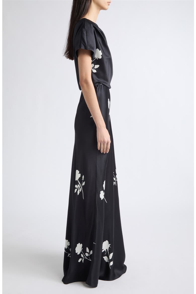 Floral Satin Gown, Alternate, color, BLACK MULTI