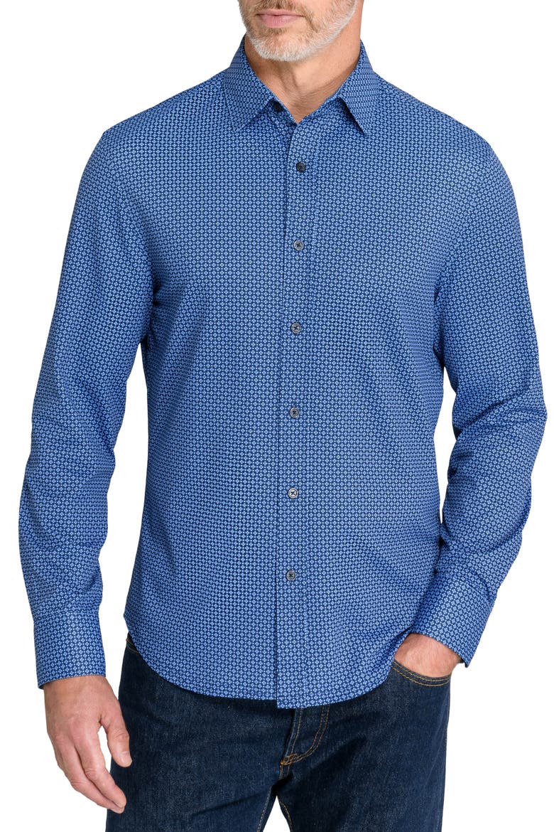 Medallion Geometric Slim Fit Pique Shirt, Main, color, NAVY/ PURPLE