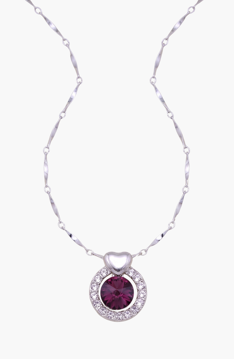 Amethyst Round Heart Accent Pendant Necklace