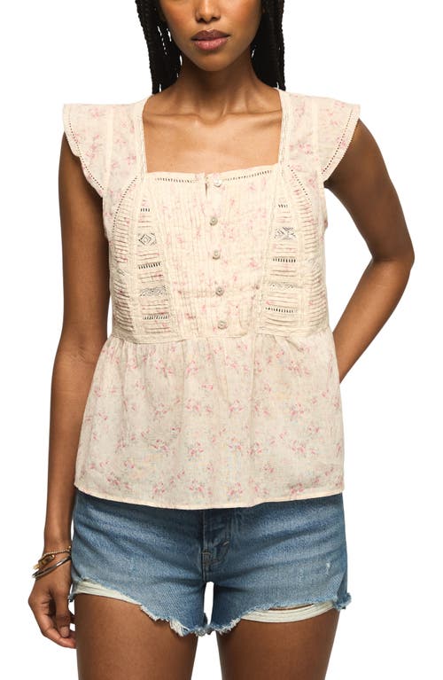 Lucky Brand Lace Inset Pintuck Flutter Sleeve Cotton Button-Up Shirt in Rose Multi at Nordstrom, Size X-Large