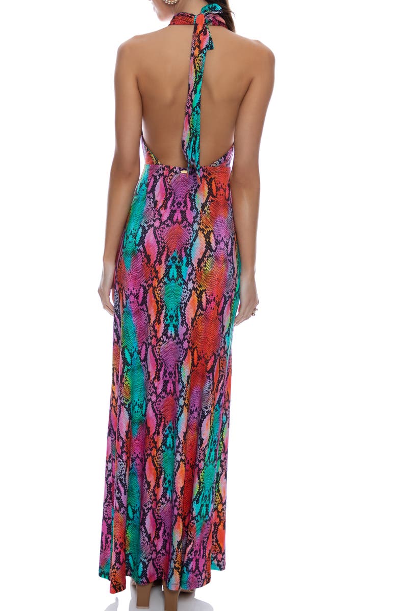 Luli Fama Halter Neck Cut Out Long Dress, Alternate, color, Multi-Purple