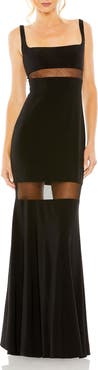 Mac Duggal Sheer Mesh Panel Sheer Detail Column Gown