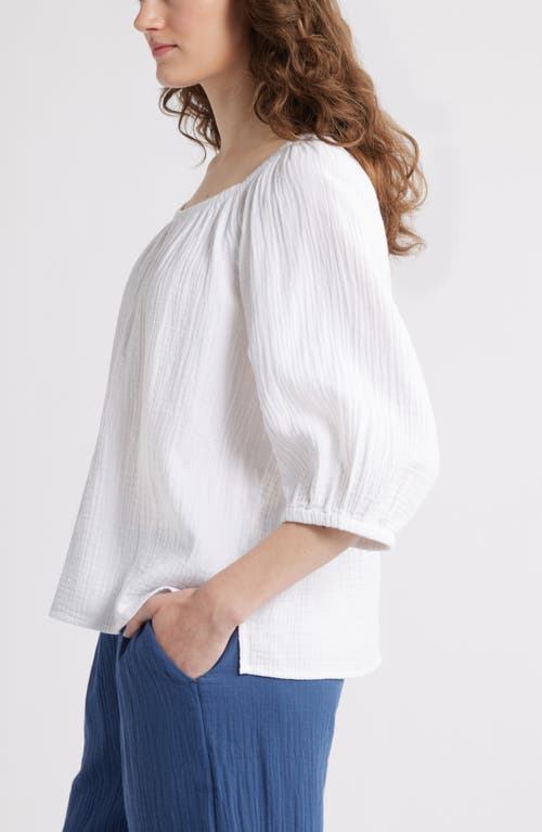 Caslon ® Gathered Elbow Sleeve Gauze Top In White