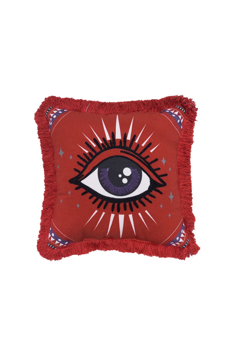 Mystical Eye Cotton Blend Mini Halloween Accent Pillow 10" x 10", Main, color, Red