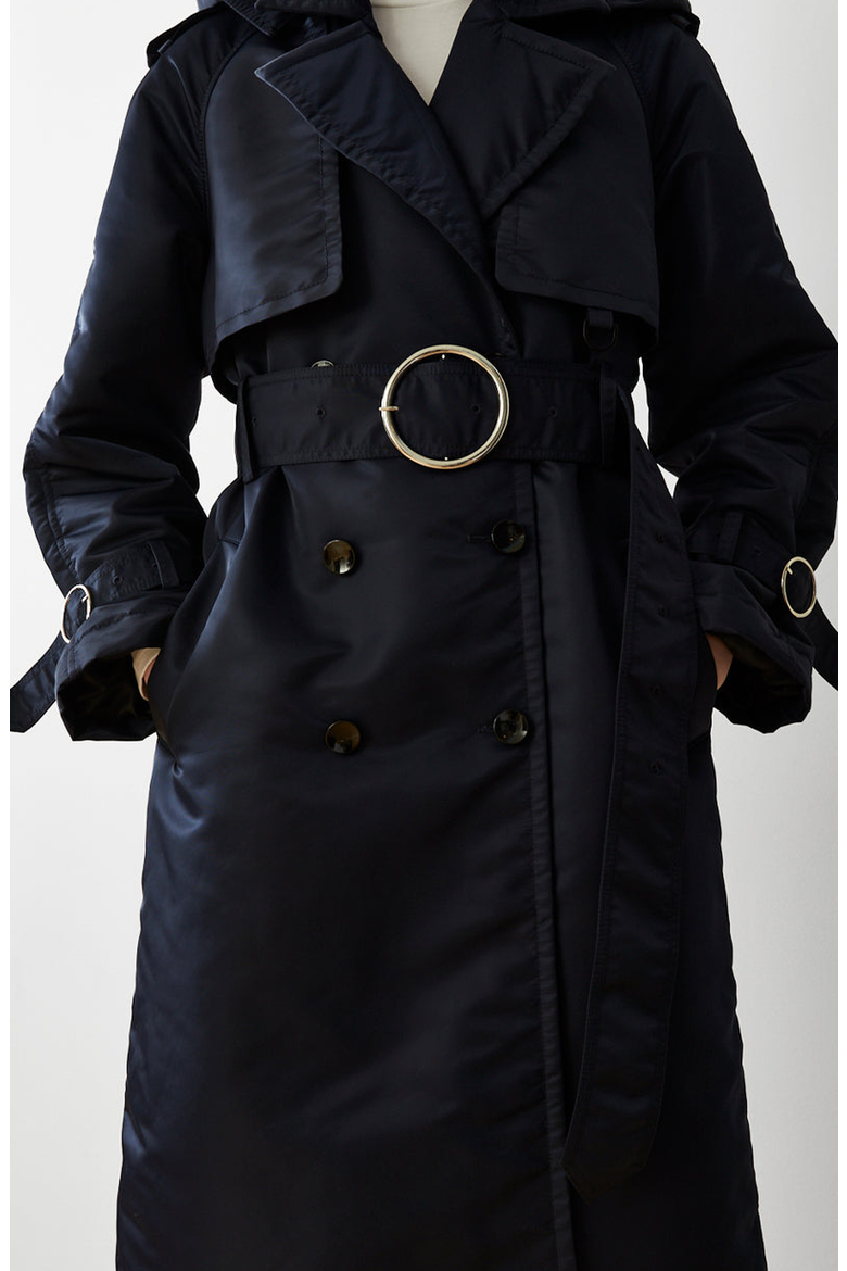 Down Filled Satin Trench, Alternate, color, Navy