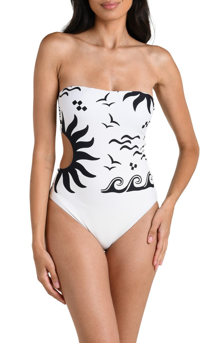 La Blanca Waves of Rio Cutout Bandeau One-Piece Swimsuit, Alternate, color, 