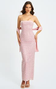 Miss Circle Raizel Beaded Sequin Bodycon Gown with Scarf