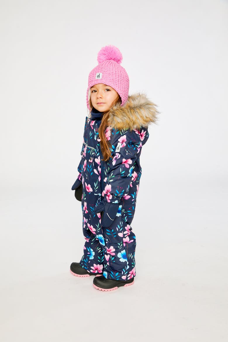 Play Floral Faux Fur Hood Car Seat One Piece Snowsuit, Alternate, color, Blue Floral Print