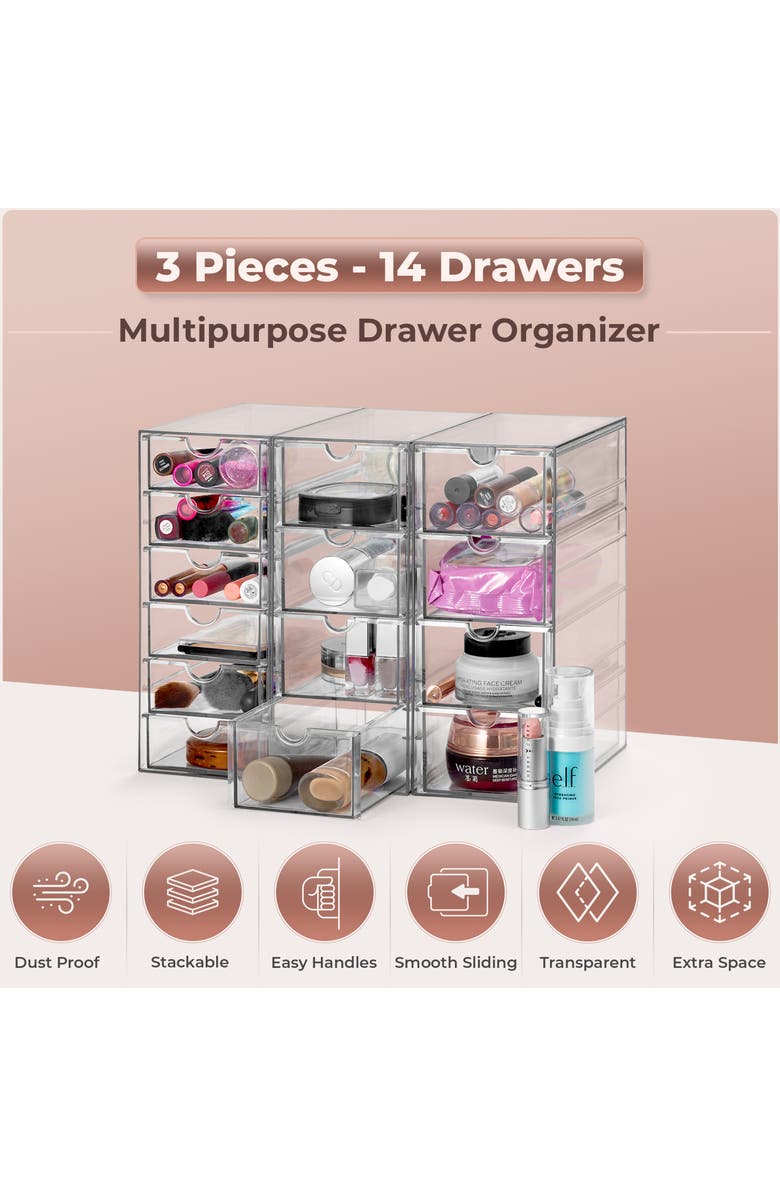 SORBUS 7-Drawer Acrylic Organizer, Alternate, color, Clear