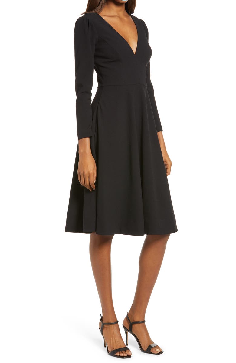 Dress the Population Catrine Fit & Flare Stretch Crepe Midi Dress, Main, color,