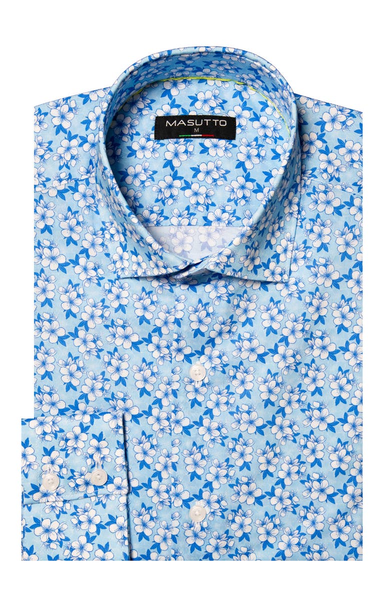 MASUTTO Nice Print Button-Up Long Sleeve Shirt, Main, color, Blue