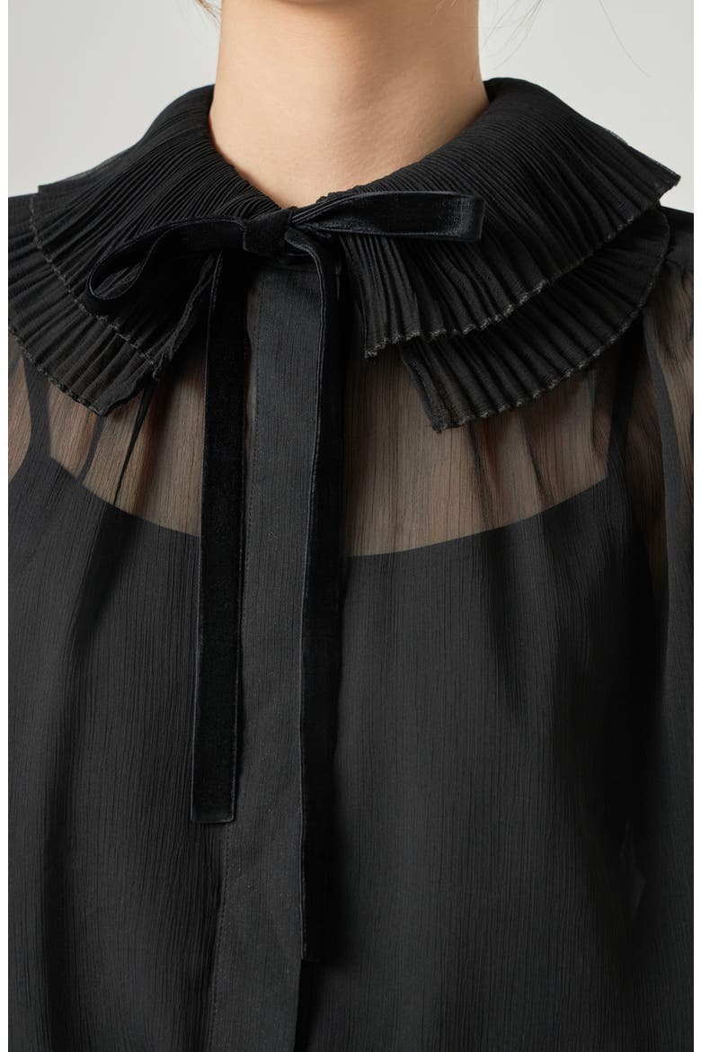 Pleated Collar Chiffon Top, Alternate, color, BLACK