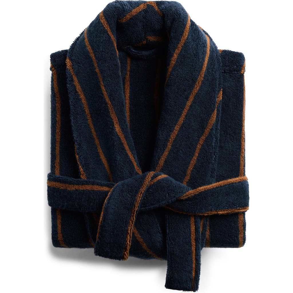 Parachute Turkish Cotton Stripe Robe In Ink And Tobacco