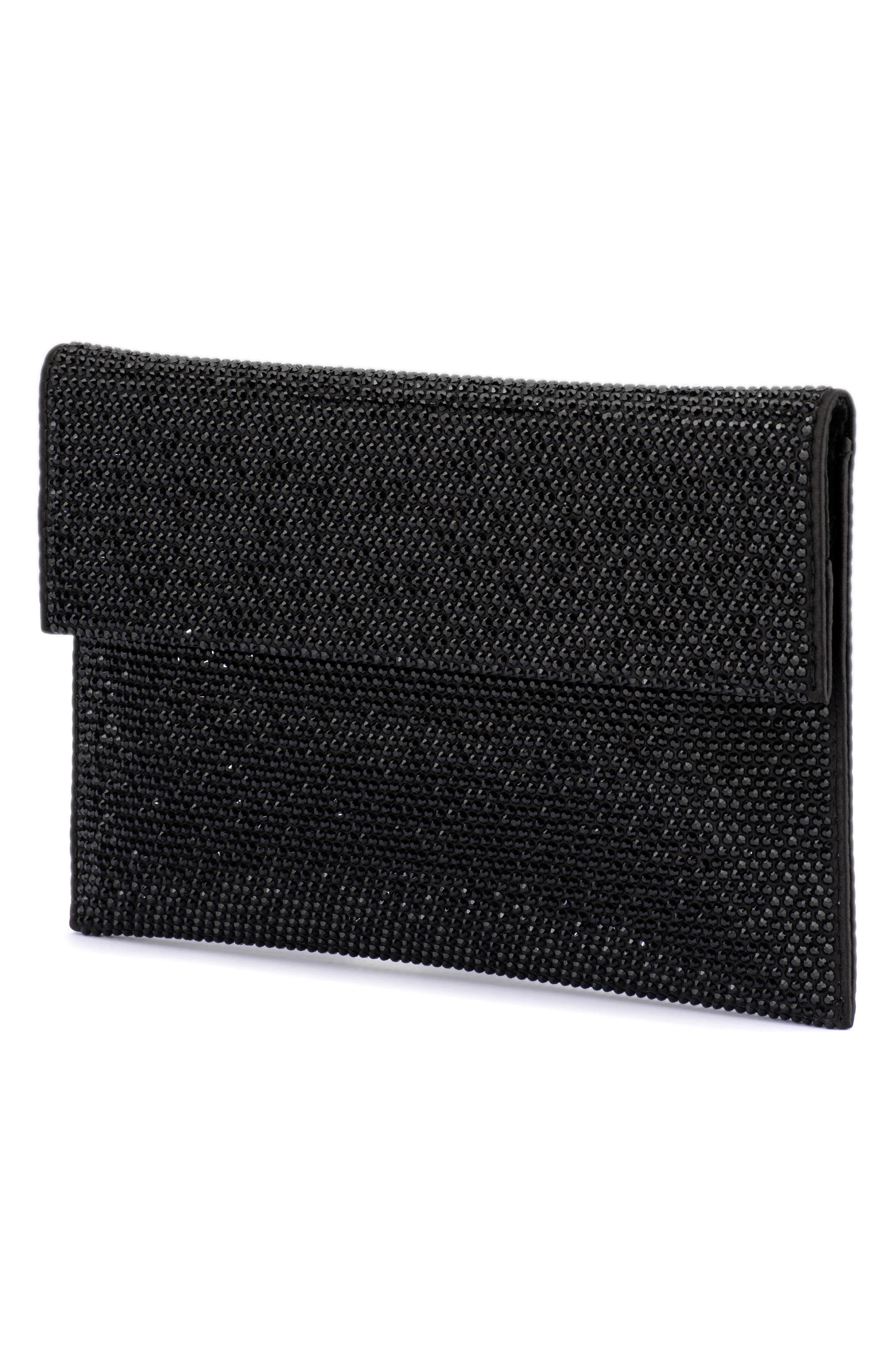 Olga Berg Cara Crystal Envelope Clutch, Alternate, color, Black