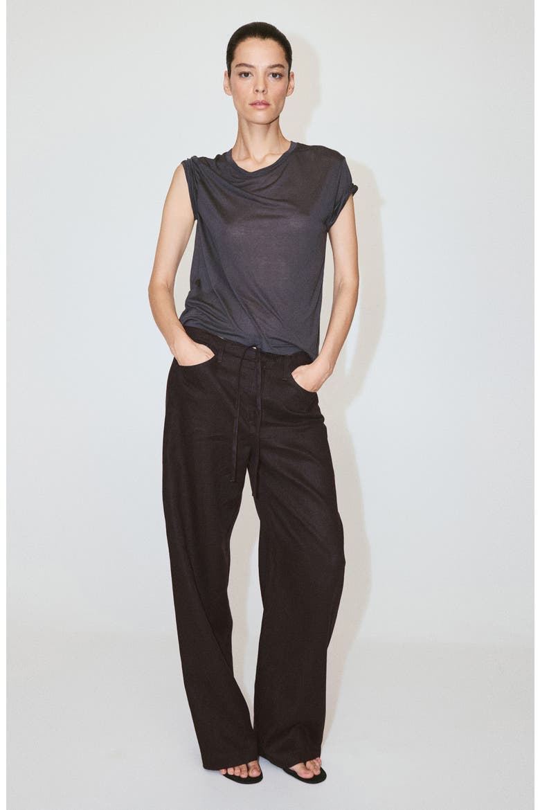 Bow Linen Pants, Alternate, color, CHOCOLATE