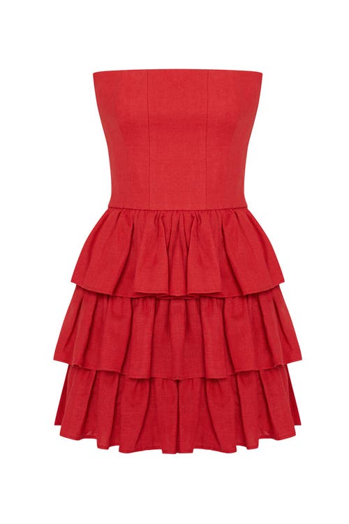 Labeca London Mila Red Linen Strapless Mini Dress In Red