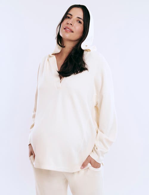 Motherhood Maternity V-neck Pullover Scuba Hoodie In Winter White