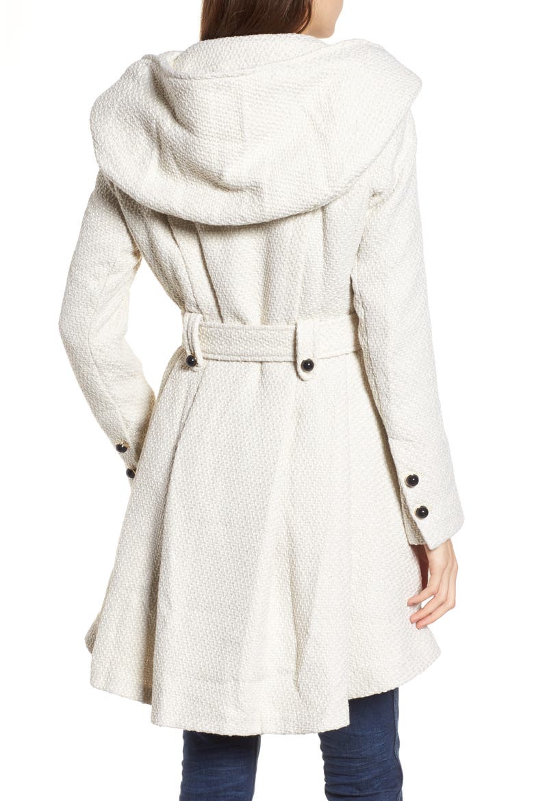 Belted Hooded Skirted Coat, Alternate, color, IVORY