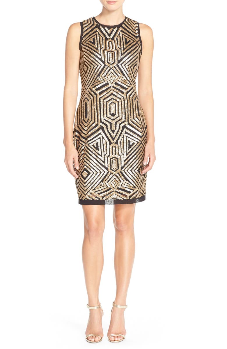 Vince Camuto Sequin Chiffon Sheath Dress, Alternate, color, 