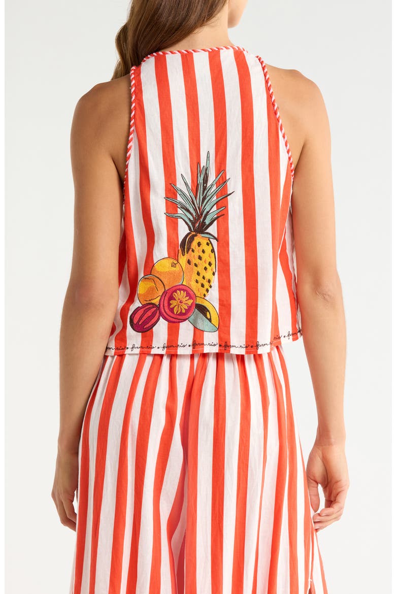 Stripe Fruit Embroidered Tie Front Cover-Up Top, Alternate, color, RED