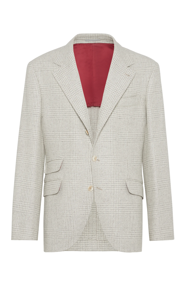 Brunello Cucinelli Comfort wool, silk and cashmere Prince of Wales deconstructed Cavallo blazer, Main, color, 