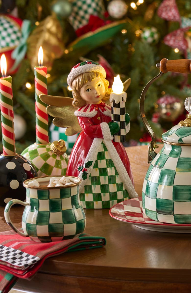 MACKENZIE CHILDS Check It Out Illuminated Angel Figurine, Alternate, color, Red