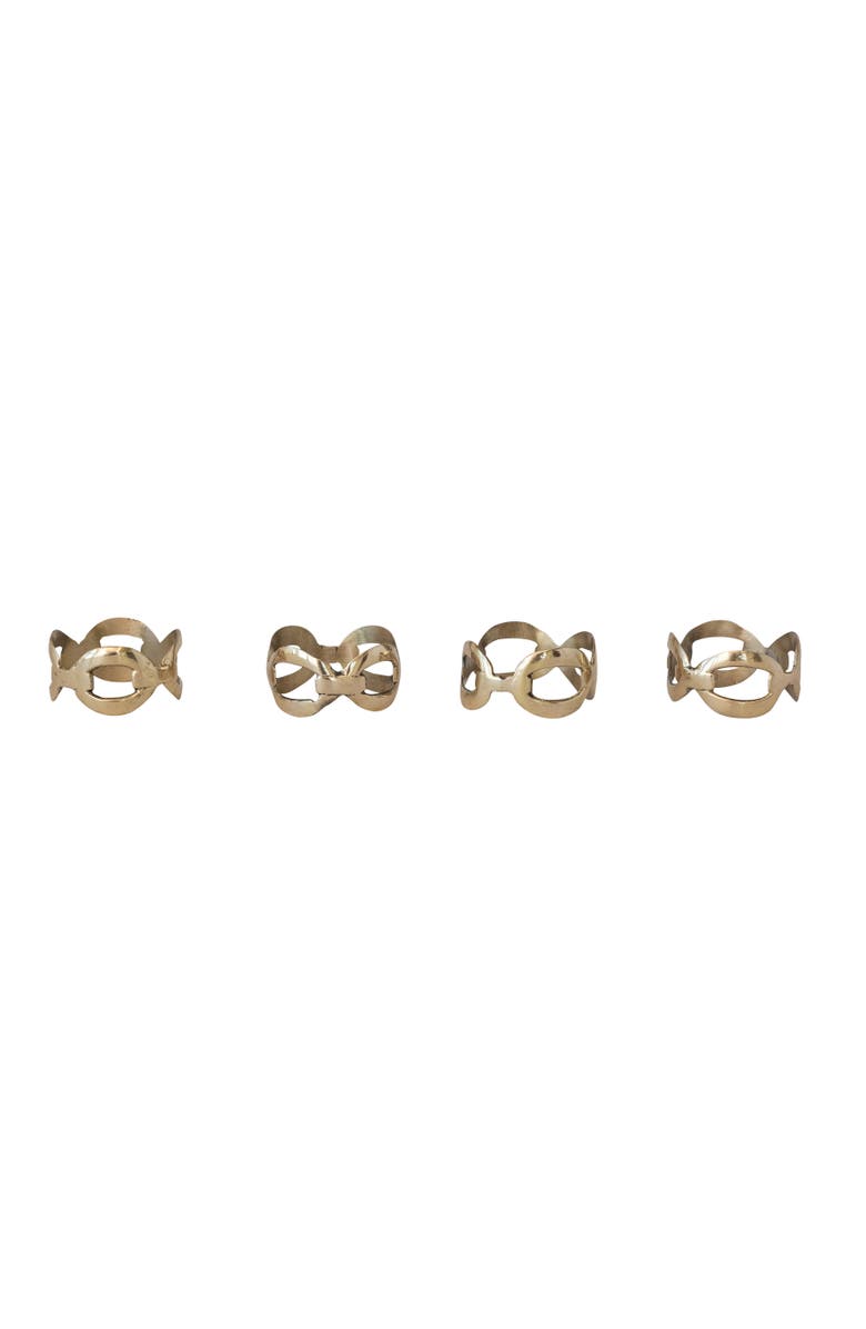 Storied Home 4-Piece Brass Chain Shaped Napkin Rings with Leather Tie, Brass, Main, color, Brass