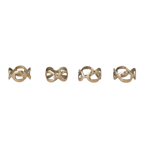 4-Piece Brass Chain Shaped Napkin Rings with Leather Tie, Brass