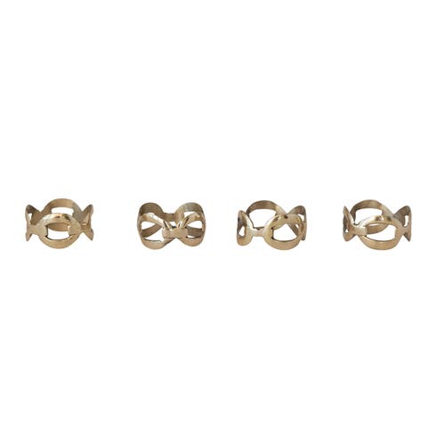 Storied Home 4-piece Brass Chain Shaped Napkin Rings With Leather Tie, Brass In Gold