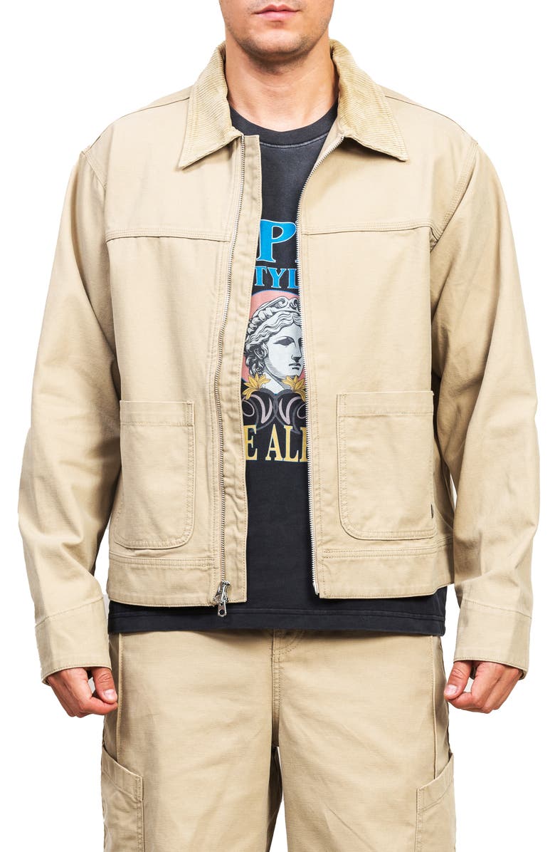 AlphaStyle Blun Zip-Up Work Jacket, Main, color, Khaki