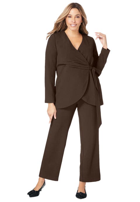 2-Piece Faux Wrap Pantsuit (Plus Available)