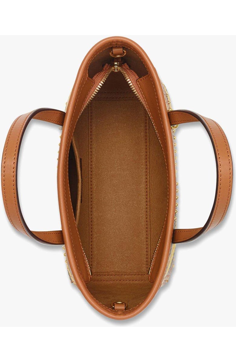 MCM Studded Toni Top-Zip Shopper in Mega Herringbone Visetos, Alternate, color, Cognac